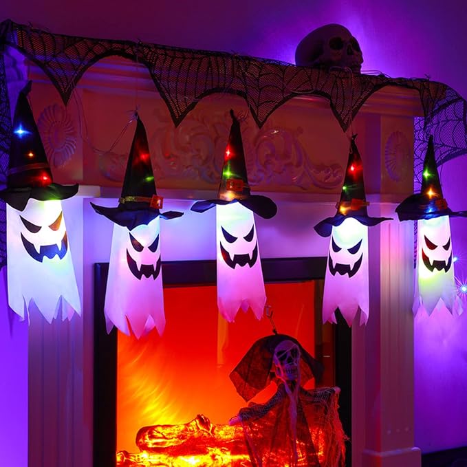 SpookyGlow™ | LED-Laternen-Lichterkette mit Geisterhüten, 5er-Set