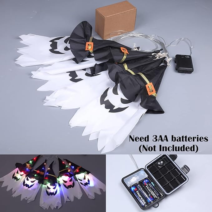 SpookyGlow™ | LED-Laternen-Lichterkette mit Geisterhüten, 5er-Set