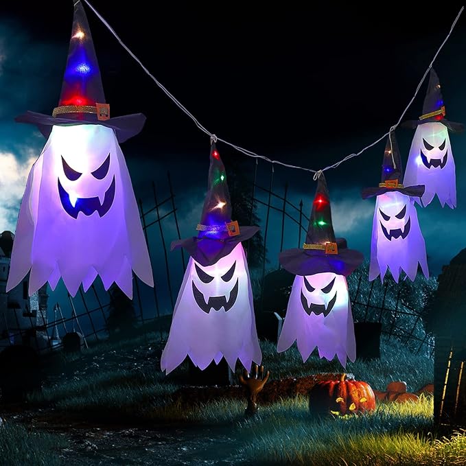 SpookyGlow™ | LED-Laternen-Lichterkette mit Geisterhüten, 5er-Set
