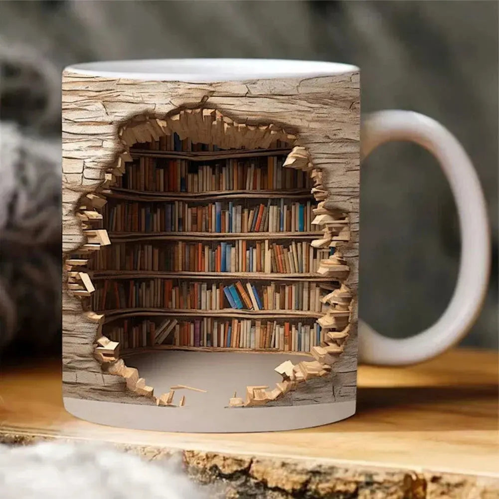 MugBookshelf | 3D-Bücherregal-Keramiktasse für Bücherliebhaber