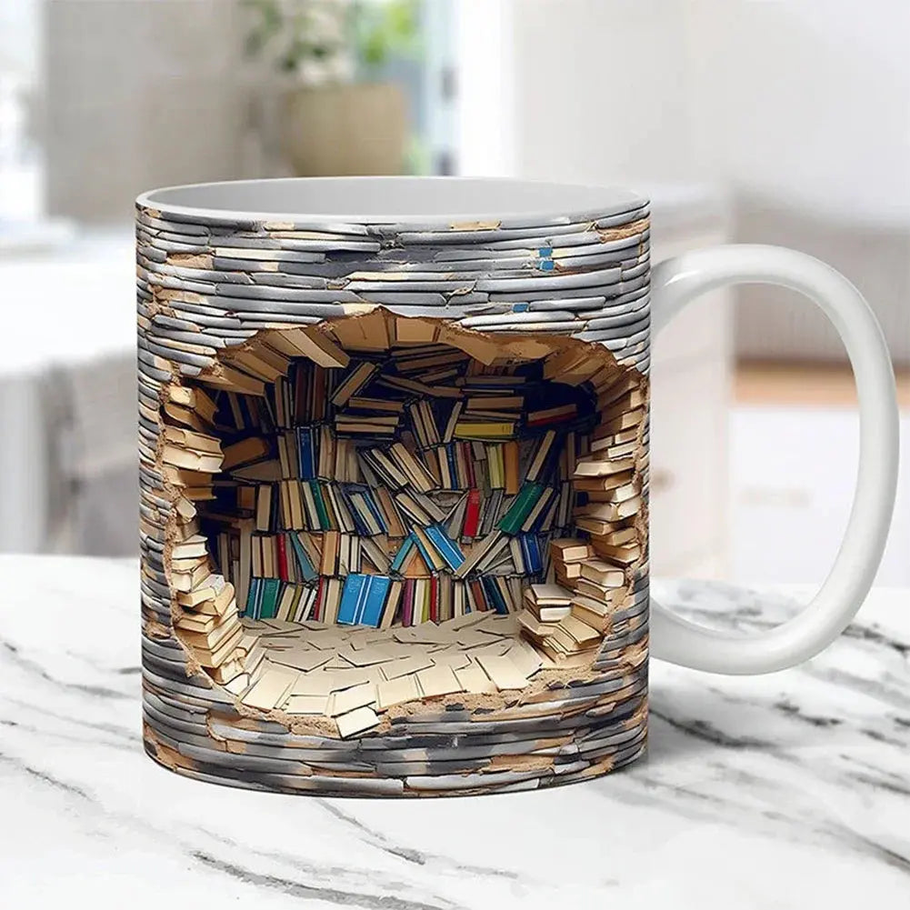 MugBookshelf | 3D-Bücherregal-Keramiktasse für Bücherliebhaber