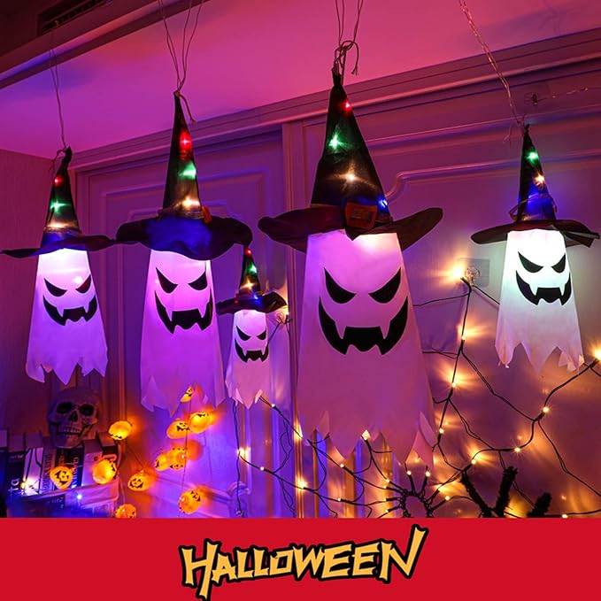 SpookyGlow™ | LED-Laternen-Lichterkette mit Geisterhüten, 5er-Set