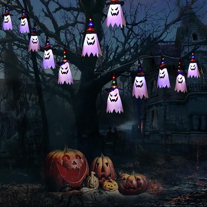 SpookyGlow™ | LED-Laternen-Lichterkette mit Geisterhüten, 5er-Set