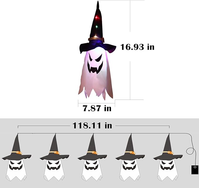 SpookyGlow™ | LED-Laternen-Lichterkette mit Geisterhüten, 5er-Set