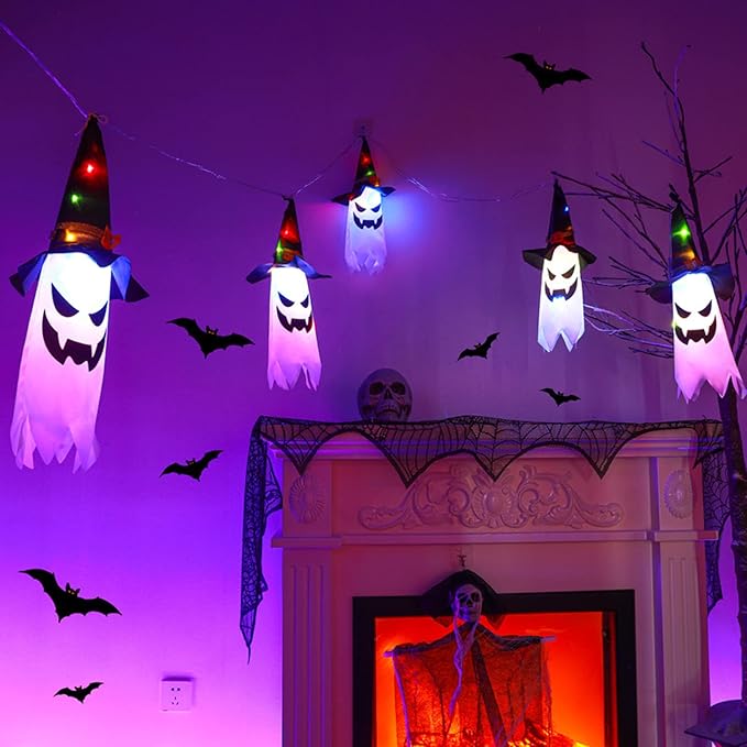 SpookyGlow™ | LED-Laternen-Lichterkette mit Geisterhüten, 5er-Set